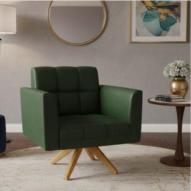 Imagem de Poltrona Sala Decorativa Elisa Base Giratória Castanho MA30 Sintético PU Verde D03 - D'Rossi