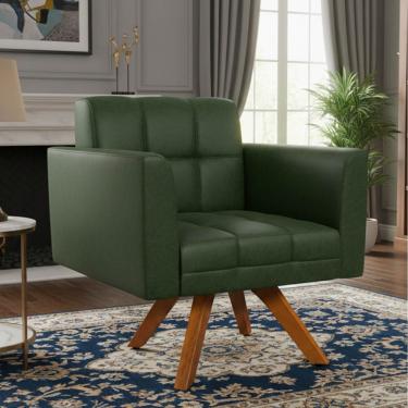 Imagem de Poltrona Sala Decorativa Elisa Base Giratória Castanho MM30 Sintético PU Verde D03 - D'Rossi