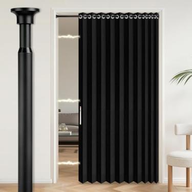 Imagem de Cortina magnética interna 100% blackout para porta sanfonada invisível para quarto, sala de estar, conjunto de cortina de entrada incluído, 1 pacote, L 149 x C 203 cm, preta