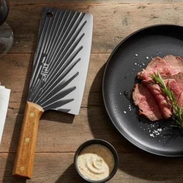 Imagem de Kit 2 Cutelos Aço Inox Cabo Madeira Carnes Ossos Churrasco Açougues Aç