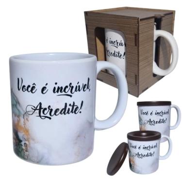 Imagem de Caneca Porcelana Café Chá Caixa MDF Presente Xícara Decorada Desenho Mármore com Infusor de Chá