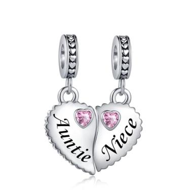 Imagem de Pingente de coração de tia, sobrinha, rosa, dividível, rosa, serve para pulseiras Pandora berloques de Natal, aniversário, joias de presente para mulheres, amor em família