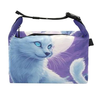 Imagem de TSENQUE Lancheira personalizada com gato e lua noturna para trabalho feminina isolada lancheira portátil personalizada para trabalho
