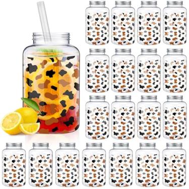Imagem de Yetene Pacote com 20 copos de vaca Highland com tampa e palha, decoração para amantes de vaca Highland Highland 473 ml, copo de plástico fofo com estampa marrom, presente de aniversário de Natal para