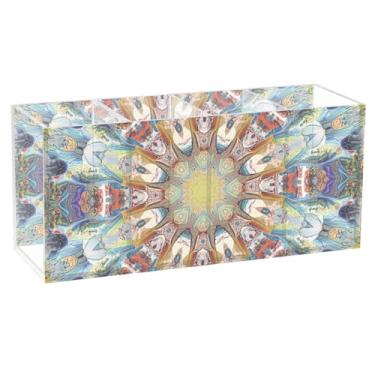 Imagem de TSENQUE Porta-lápis de mesa floral personalizado mandala floral arte colorida suporte acrílico pincel de maquiagem copo
