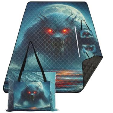 Imagem de TSENQUE Estampa de Monstro Besta Bonito Piquenique Essencial Dobrável Sem Areia Cobertor de Praia Impermeável Floral Outdoor Tapete de Acampamento 203 cm x 152 cm