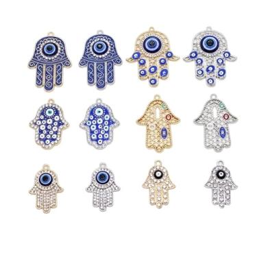 Imagem de ARTISAMILY Pingente de liga de olho turco de palmeira azul olho turco colar de metal pingente, brinco, pulseira, chaveiro, pingentes de prata dourada, enfeite de pendurar para fazer joias, artesanato