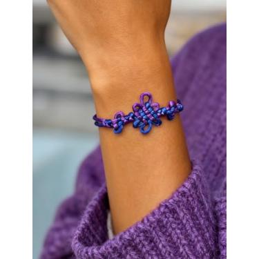 Imagem de Pulseira artesanal de flor de nó chinês roxo azul gradiente pulseira da amizade, One Size, Poliéster, Sem Pedra Preciosa