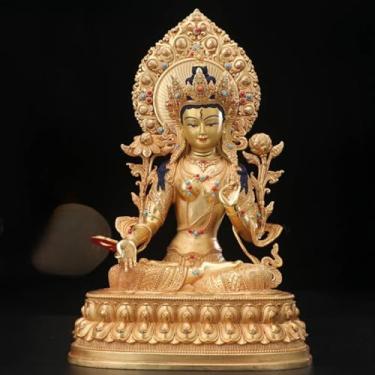Imagem de FENNYYAR Estátua de Buda de Tara Branca de Latão Cobre, 26 cm 25,9 cm, Budismo Tibete Guanyin Escultura para Casa do Templo