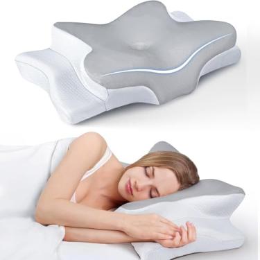 Imagem de Travesseiro Ergonômica de Alívio de Dor no Pescoço com Memória, Ajustável e Resfriamento, Travesseiro Ortopédico para Dormir de Costas, Lado ou Barriga - Conforto, Suporte e Bem-estar (Cinza)