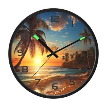 Imagem de CEBUGI Relógio de parede com luz noturna de 30,5 cm que brilha no escuro com sensor de voz, pôr do sol, relógio de parede operado por bateria para decoração de quarto e sala de estar