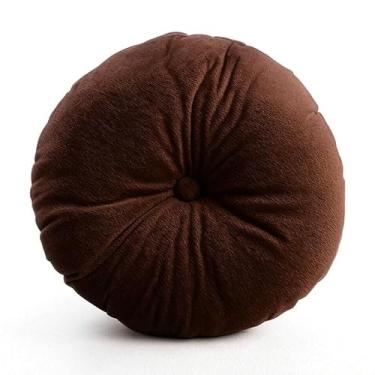 Imagem de Almofada Redonda Com Botão e Zíper Tecido Suede Liso 40x40cm almofada para cadeira para Sofá Cadeira Quarto Sala Almofada para Assento e Decoração(Marrom,2)