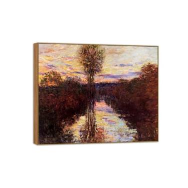Imagem de Claude Monet Famosas Impressões em tela de parede prontas para pendurar - River, à noite, quadro de madeira para decoração de sala de estar 30 x 35 cm 12 x 13 pol