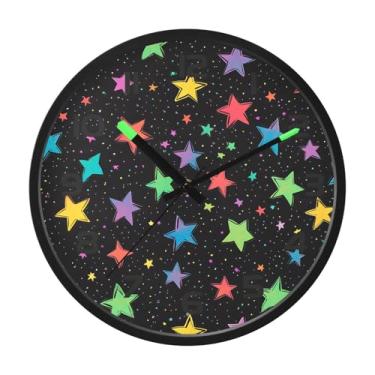 Imagem de CEBUGI Relógio de parede com luz noturna de 30,5 cm que brilha no escuro com sensor de voz, estrelas coloridas, relógios de parede operados por bateria para decoração de quarto e sala de estar