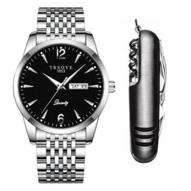 Imagem de Relógio Masculino De Luxo Prata Analógico Social + Acessório-Masculino