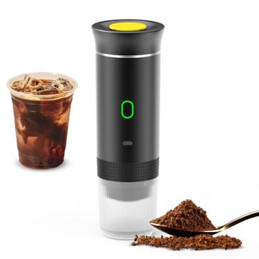 Imagem de Máquina de café portátil para carro, casa, viagem, 3 em 1, cafeteira elétrica sem fio, funciona com cápsula e café moído, 15 bar, mini cafeteira fria e aquecimento com copo de 150 ml