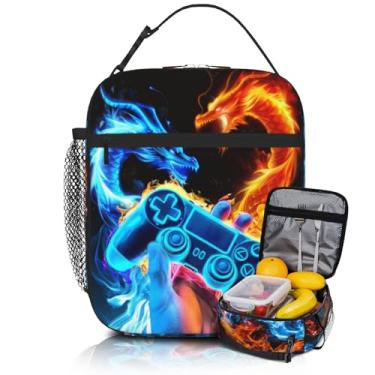 Imagem de Ewozet Lancheira portátil com controle de jogo dragão de gelo e fogo para mulheres e homens para trabalhar lancheiras isoladas acampamento lancheira legal lancheira bolsa presente para viagem trabalho