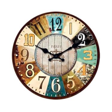 Imagem de Relógio de parede Relógio de parede madeira retrô mediterrâneo sala estar quarto cozinha decoração para casa relógio quartzo silencioso presente feriado (sem pilhas) Sem tique-taque(12 Inch)