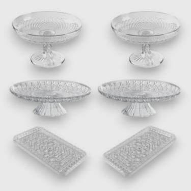 Imagem de Kit Lapidado - 2 Boleira Lapidada Cristal + 2 Doceira Luxo Com Base + 2 Bandeja Retangular - Decoração - Festa Novo
