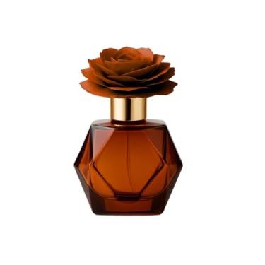 Imagem de Frasco Difusor de Ambiente Vidro Âmbar Premium com Flor Decorativa e Tampa Dourada 200ML(Flor Vermelha Coral)