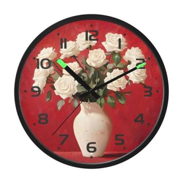 Imagem de SEHANY Relógio de parede de rosas para dia dos namorados, silencioso, sem tique-taque, operado por bateria, controle de som, luz noturna, relógios de parede para sala de estar, cozinha, quarto