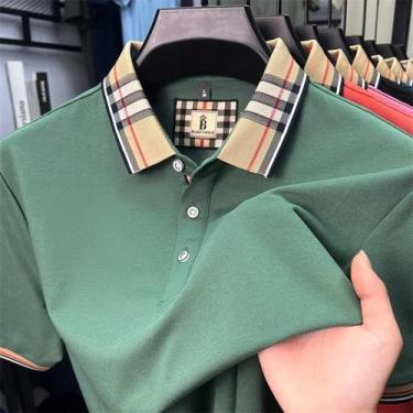 Imagem de Camisa Polo Masculina De Luxo Em Seda E Algodão Para O Verão, Manga Cu