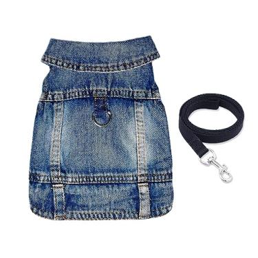 Imagem de JcDuDoi Jaqueta jeans para cães, casaco jeans azul para filhotes, pequenos cães, moda, macacão clássico, menina, masculino, menino, gato, fantasias vintage, colete lavado, roupas (azul, grande)