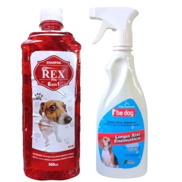Imagem de Kit 1 Shampoo Rex Plus 6x1-500ml + 1 Limpa Xixi Enzimático Desmarca Território Cães - 500ml
