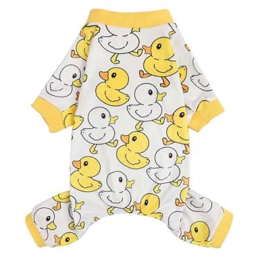 Imagem de Kosiyi Roupas para cães pequenos, pijamas para meninas, meninos, cães, pato amarelo, roupa de inverno e primavera, macacão leve de veludo para animais de estimação, pijama, macacão para cães, PPP,