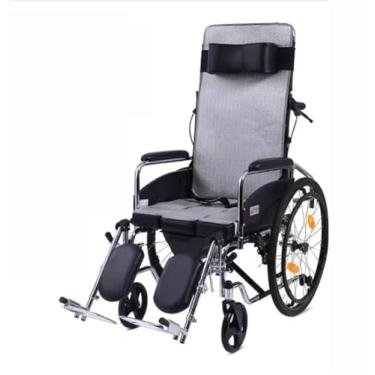 Imagem de caulo Cadeira de rodas com encosto alto para adultos, cadeira de rodas reclinável e braços de mesa destacáveis, ajuste de 90-180°, capacidade de 99,8 kg, bandeja de cama removível (E)