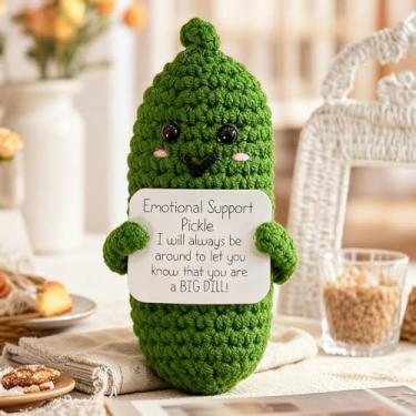 Imagem de Sobremesa artística de crochê positiva – decoração fofa de picles de desenho animado, kits de crochê feitos à mão, festival, aniversário, presentes de Natal para mulheres ou homens