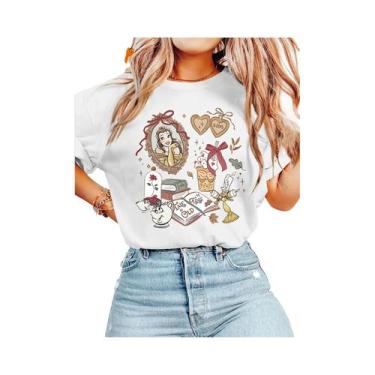 Imagem de Camiseta Feminina De Algodão Com Estampa Da Disney, a Bela E a Fera, C