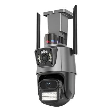 Imagem de Câmera IP Sem Fio de Segurança Externa HD 3MP, Câmera de Visão Noturna Infravermelha WiFi, Dupla Lente Grande Angular, IP66 à Prova D'água e à Prova de Poeira, Luz de Advertência