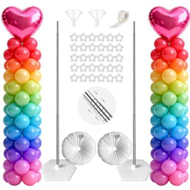 Imagem de Conjunto de 2 kits de suporte de coluna de balões ajustáveis, 203 cm, pilar de torre de balões com estrutura telescópica de metal reutilizável para casamento, aniversário, chá de bebê, decoração de