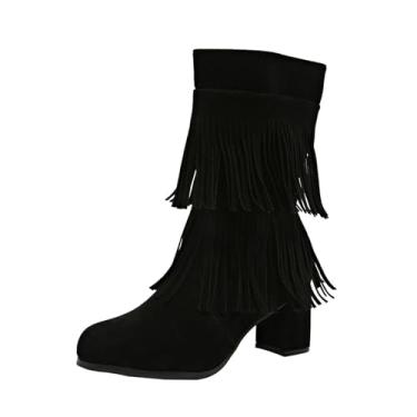 Imagem de Botas de neve femininas cano médio inverno impermeável estilo coreano moda casual antiderrapante botas quentes para mulheres, Preto, 35