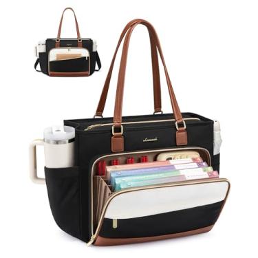 Imagem de LOVEVOOK Bolsa de professor com bolso organizador de arquivos sanfonados, bolsa de arquivo utilitária com compartimento para laptop de 40,6 cm, bolsa grande de trabalho para material de escritório