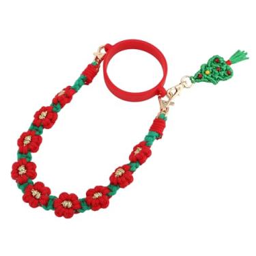 Imagem de Generic Garrafa de água Manujida, Garrafa de água Portátil Alça de Silicone Portátil Flores de árvore Pedante Flores de Algodão Fofas Garrafas de Boca Larga de 16-40 Onças (K68894 Vermelho Verde)