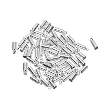 Imagem de Generic 60 peças de tampas de extremidade de 7 mm Kumihimo tampas de extremidade de 2,5 mm de diâmetro de latão para cordão de couro, borlas, fabricação de joias, prata
