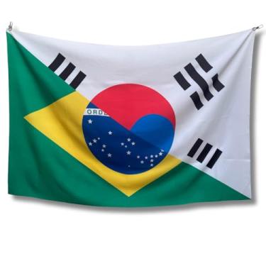 Imagem de Bandeira Decorativa Brasil e Coreia do Sul, Decorativa, Multicolorido, 150x100cm, Duplo País, Uso Interno/Externo, Oxford, Sublimação a Laser