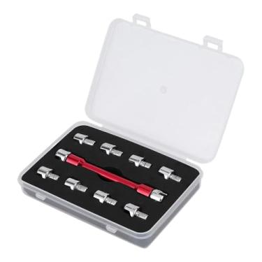 Imagem de QccHieUs Chave de raio para motocicleta, 5,0-6,8 mm, comprimento da roda 93 mm/3,7 pol., alumínio, com estojo de armazenamento, 10 tamanhos, Vermelho