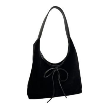 Imagem de Vintage Bow Tote Bag, Stylish Minimalist Solid-Colour Casual Handbag, Large-Capacity Shoulder Bag for Daily Commuting (Black)