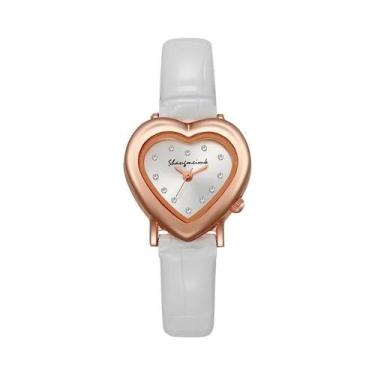 Imagem de Relógio feminino moda strass coração mostrador pulseira de couro relóg