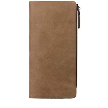 Imagem de KKFAUS Carteira de embreagem de couro de vaca de primeira camada, porta-cartão de bolsa longa de couro comporta fotos de cartão de banco dinheiro para iPhone SE 2022 7,5 × 3,74 × 0,6