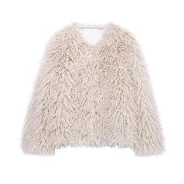 Imagem de Jaqueta Curta Feminina De Manga Longa Com Gola Redonda Em Pele Sintéti