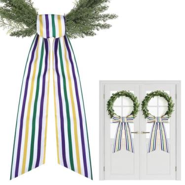 Imagem de PartyforU Faixa de guirlanda de carnaval – 2 faixas listradas para grinaldas para decoração de casa na porta da frente, faixa de 152 cm para porta, quintal, parede, festa, ambientes internos e