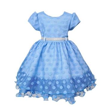 Imagem de Vestido Menina Bonita Festa Poá Azul Cinto Strass Casamento - JL Kids,