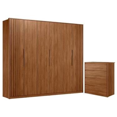 Imagem de Cômoda Atria 4 Gavetas e Guarda Roupa Casal Ripado Atrice Nogueira Touch Demóbile - Demartêz