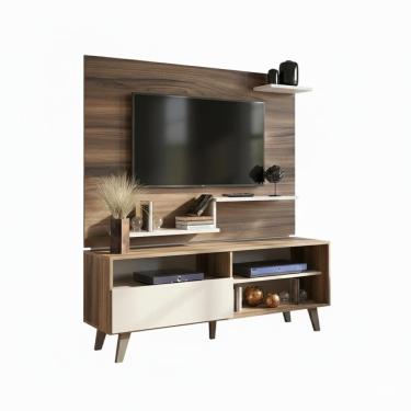 Imagem de Rack com Painel para TV até 43 Polegadas 1 Porta 3 Prateleiras 136cm Nogueira/Off White - J Carvalho