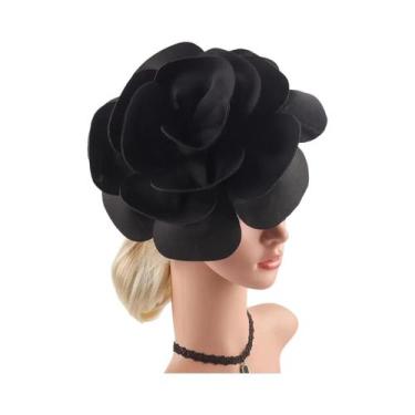 Imagem de Chapéu Fascinator Grande Com Flor Rosa Para Mulheres, Acessório De Cab