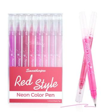 Imagem de SMOOTHERPRO Canetas de gel coloridas | Conjunto de 8 canetas esferográficas de ponta vermelha de 1,0 mm | Canetas gelatinosas para destaque, papel, arte, desenho, esboço, scrapbook, ilustração, Bullet